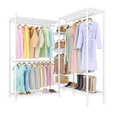 Garvee Garment Rack L Shaped Clothes Rack, Heavy Duty Metal Clothing Racks with 4 Hanging Rods & Adjustable Storage Shelves, Freestanding Portable Wardrobe Closet for Corner, 70.5"H x 85.4"L x 17.4"W ﻿ - White / 3 Combo / 2x3x2 Tiers