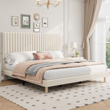 Garvee King Size Bed Frame, Adjustable Height Headboard, Velvet Upholstered Platform Bed Frame, No Box Spring Needed, Easy Assembly, Beige - Beige