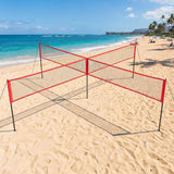 Garvee 4-Square Cross Volleyball Net Set, Height Adjustable 5'-7'11" Outdoor Cross Netting with 2-Ply PE Net & 0.8mm Iron Poles, Black & Red Border for Backyard, Beach & Lawn - Red