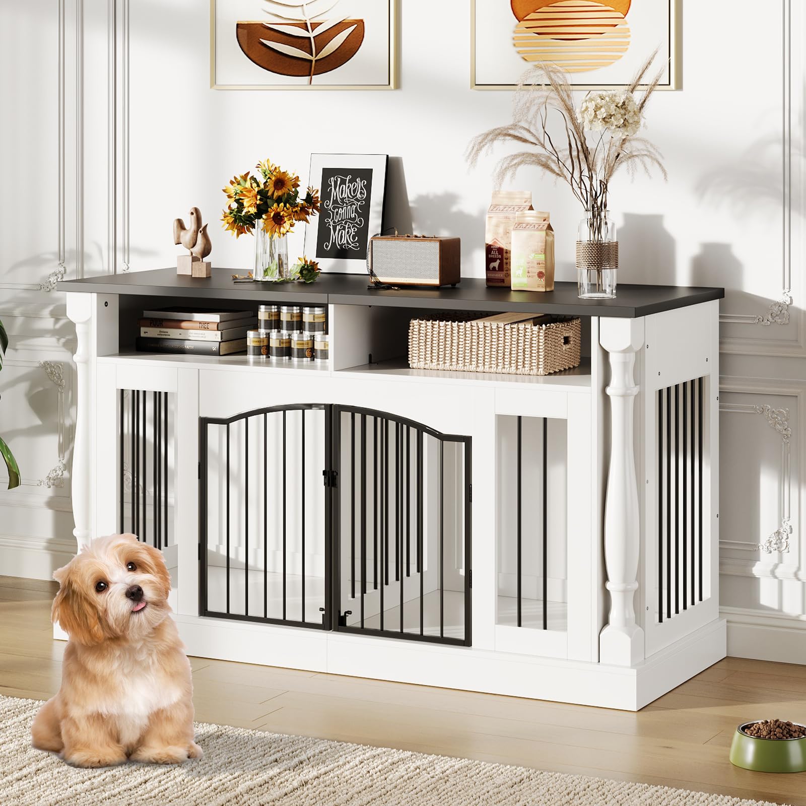 Garvee Roman Column 63 Inch Large Dog Crate Furniture with Open