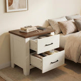 Garvee Minimalist Modern Bedside Table – White and Brown Bedside Table with 2 Drawers, Farmhouse Storage Cabinet End Table, Bedroom or Living Room, Brown and White