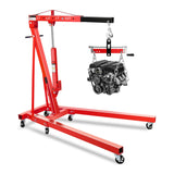 Garvee 2-Ton Hydraulic Engine Hoist Crane with 6-Wheel Stability, Folding Design, Military-Grade Steel, Locking Brakes, Adjustable Boom - Garage & Workshop, Red - Red