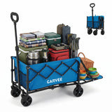 Garvee Garden Utility Cart for Yard & Beach, 220 lb Capacity Collapsible Wagon with 120L Expandable Storage, Double Bearing Wheels and Blue Fabric