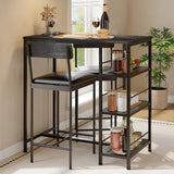 Garvee 3-Piece Modern Dining Set, Dining Table Set with 2 Upholstered Bar Stools,Bar Table Set w/ Metal Frame&Built-in Wine Rack for Kitchen Dining Room Apartment Breakfast Nook 36"Lx 16.7"W x 37.2"H Black - Black