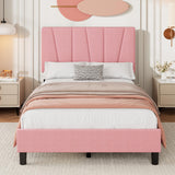 Garvee Twin Size Bed Frame for Kids with Adjustable Upholstered Headboard, Fabric Memory Foam, Wooden Slat Support, Noise-Free, Metal & Wood, Bedroom - Pink
