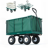Garvee 800LBS Heavy Duty Steel Garden Cart Wagon with 10" Pneumatic Tires, Removable Mesh Sides, 180° Rotating Handle & Waterproof Bag, Utility Yard Trailer for Lawn, Garden & Farm, Green - Green