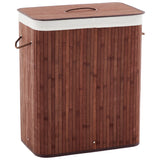 Garvee Slim Wooden Laundry Hamper with Lid – 106L Large Collapsible Clothes Basket – Removable & Washable Liner – Narrow Storage Bin for Bedroom, Bathroom, Dorms – Brown - Brown