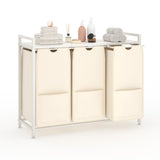 Garvee Laundry Basket Organizer, Laundry Hamper with Shelf & 3 Pull-Out Removable Oxford Fabric Bags, 3 x 12.8 Gal ( 48.5L), Dirty Clothes Basket Organizer for Laundryroom, Bathroom, Bedroom - White + Beige