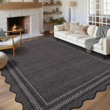 Garvee 5' × 7' Scalloped Bordered Area Rug, Machine Washable Non-Slip Low-Pile Soft Rug for Living Room, Bedroom & Dining Room, Charcoal - Charcoal
