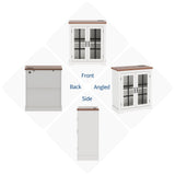 Garvee Buffet Cabinet with Storage and Glass Doors – Built-in Power Outlet – Walnut Top & White Panel – Large Accent Sideboard for Kitchen, Coffee Bar, Pantry, or Living Room – Large Size, Walnut Top + White Panel - Brown