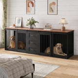 Garvee Large Dog Crate Furniture, Farmhouse Double Dog Kennel TV Stand w/ 3 Drawers - Black