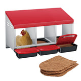 Garvee Heavy Duty 3-Compartment Chicken Nesting Box – Galvanized Steel Rollaway Egg Collection, Removable Tray & Perch – Easy-Clean Wall Mount or Freestanding – Red, Three Grids