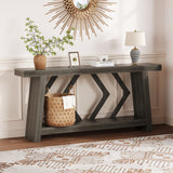 Garvee 70.9'' Extra Long All-Wood Console Table - 2-Tier Narrow Entryway or Hallway Table - Trapezoid Legs - Rustic Farmhouse Accent Shelf - Slim Living Room Foyer Storage Stand, Dark Gray - Gray