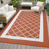 Garvee Waterproof Reversible Outdoor Patio Rug 9x18ft – Geometric Diamond Plastic Mat, UV Resistant, Collapsible, Easy Clean, Non-Slip for Camping, RV, Deck, Beach, Backyard – Terracotta Orange/White - Terracotta