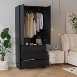 Garvee 71" Freestanding Armoire Wardrobe Closet - Wood Bedroom Clothing Storage Cabinet Organizer with Hanging Space & Shelves - Black - Black