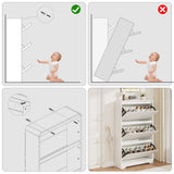 Garvee Hidden Slim Shoe Cabinet for Entryway, Narrow Freestanding Organizer with Turnover-Down Doors, Adjustable Shelves, Space-Saving Storage for Hallway/Foyer/Mudroom - Antique White - White