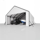 Garvee Galvanized Steel Roof Panel Kit, 16-Piece 27-Gauge Ribbed Sheets in Cream for 20 x 20 FT and 20 x 25 FT Carports, Garages and Patio Awnings