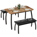 Garvee 43'' Dining Table with 2 Upholstered Benches, Industrial Dining Table Set with Heavy Duty Metal Frame, 3-Piece Kitchen Furniture for Small Spaces, Studio, Restaurant, Home, Retro - Retro Color