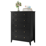 Garvee 5 Drawer Tall Dresser for Bedroom – Modern Wooden Chest, Deep Storage Drawers, Metal Knobs, Space-Saving Organizer for Closet, Nursery, Entryway – Color: Black - Black