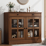 Garvee 35.4 in Sideboard Buffet Cabinets with Glass Door, Buffet Cabinet with Storage, Walnut Sideboard Cabinet with Drawer, Modern Buffets & Sideboards for Dining Room, Kitchen