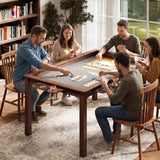 Garvee 2-in-1 Solid Wood Board Game Table, Convertible Dining and Gaming Table with Removable Tabletop Leaves, Smart Storage Caddy, 6 Cup Holders & 6 Component Trays - Deep Walnut Finish - Nut-Brown