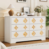 Garvee 6 Drawer Dresser for Bedroom, 47.2'' Wide Dresser, Boho Chest of Drawers, Wooden Chest with Clothes Storage Cabinet, Decorative Drawer Front Organizer for Bedroom, Living Room, White - White