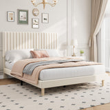Garvee Queen Size Bed Frame, Adjustable Height Headboard, Velvet Upholstered Platform Bed Frame, No Box Spring Needed, Easy Assembly, Beige - Beige