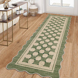 Garvee 2' × 6' Scalloped Checkered Jute-Look Runner Rug, Washable Non-Slip Indoor Outdoor Rug for Kitchen, Hallway, Entryway & Patio, Green - Green