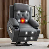 Garvee Power Lift Recliner Chair for Elderly with Massage and Lumbar Heating, PU Leather Electric Lift Reclining Single Sofa with Side Pockets, 2 Cup Holders for Mobility Impaired, Gray - Gray