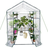 Garvee Large Walk-In Outdoor Greenhouse – 9 Shelves, Heavy-Duty Steel Frame, Roll-Up Zippered Door, Anchors & Ropes, Portable Plant House – Perfect for Garden, Patio, Backyard – White, 143×215×195cm - White