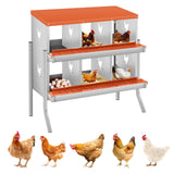 Garvee Two-Tier Metal Chicken Nesting Box - 6-Compartment Egg Laying with Large Vented Holes, Wall Mount, Galvanized Steel, Red, 6 Slots ZW - Orange | 6 Compartments+Legs