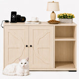 Garvee Large Hidden Cat Litter Box Enclosure – Dog-Proof Modern Cat Washroom Cabinet for Automatic Self-Cleaning Boxes, Charging Station, Litter Catch Tray, Side Outlet & 5ft Cord, ND-5045-27 Natural Wood Color Alliance Jack Design - Natural-Cross