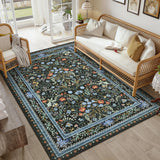 Garvee 10' × 13' Palace Floral Area Rug, Soft Washable Low-Pile Polyester Carpet for Living Room, Bedroom and Dining Room, Black - Black