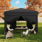 Garvee 10x10 Pop Up Canopy Tent with 4 SideWalls, Easy Up Canopy with 3 Adjustable Height, Outdoor Sun Shade with 4 Sandbags & Carrying Bag for Camping, Parties,Outdoor Events-Black - Black