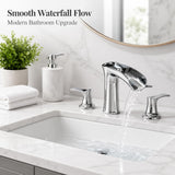 Garvee Waterfall Bathroom basin Faucet, 8 in Widespread 2-Handle 3-Hole Deck Mount Vanity Faucet, Pop-Up Drain & Supply Lines Included - 8" split double handle faucet, chrome - Chrome