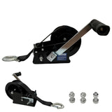 Garvee 3500lbs Heavy Duty Boat Trailer Winch with 33FT Strap, Dual-Speed 4:1/8:1 Gear Ratio & 2-Way Ratchet, Professional Hand Crank Winch for Pulling Boat, Trailer, Truck, RV, ATV, Jet Ski - Black (Quick-release handle winch)