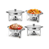 Garvee Industrial 4 Pack 5QT Stainless Steel Round Chafing Dish Buffet Set - Insulated Food Warmer with Stackable Lids for Catering, Parties, Weddings, Banquets - Durable Portable Server, 4pcs - Silver