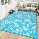 Garvee Waterproof Outdoor Rug 9x12 for Patio, Foldable Reversible Modern Area Rug, Large Plastic Straw Mat for Camping, RV, Porch, Backyard, Deck, Picnic, Beach, Light Blue & White - Light Blue