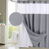 Garvee Hotel Quality Heavy Duty Shower Curtain with Snap-in Liner – Water Resistant Waffle Weave, Washable, See-Through Top, Grey Fabric, 72 x 72 Inch – Ideal for Bathroom