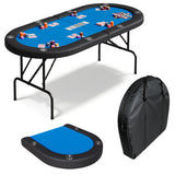 Garvee 8-Player Collapsible Oval Casino Card Table – 72" Portable Game Table for Texas Hold'em & Blackjack with Padded Armrests, Deep Cup Holders, Casino Felt, Collapsible Legs & Storage Bag, Black Ed - Blue