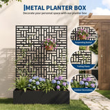 Garvee Raised Planter Box with Trellis for Climbing Plants, 71 in All-Weather Metal Garden Bed with Privacy Screen, Drainage Holes and Black Louvered Panel