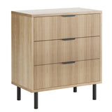 Garvee Modern Fluted 3 Drawer Dresser - Wide Wood Grain Storage Cabinet with Metal Legs - Anti-Tipping Device for Bedroom, Entryway, Living Room - Closet Drawer Organizer - Color: Wood grain color - Natural Oak