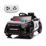 Garvee Kids Electric Police Car Ride-On 12V 4.5Ah Battery Dual 35W Motors LED Lights Bluetooth Speaker Remote Control White/Black Indoor Outdoor - Black