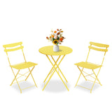 Garvee Space-Saving 3-Piece Steel Patio Bistro Set, Folding Outdoor Table and 2 Chairs, No Assembly Weather-Resistant Furniture for Balcony Porch Yard,Yellow - Yellow
