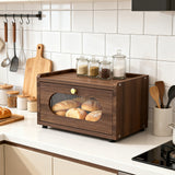 Garvee Wooden Bread Box for Kitchen Countertop, Farmhouse Bread Storage Container with Acrylic Window, Stackable Counter Top Breadbox for Bread Spices,Brown - Brown
