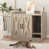 Garvee Cat Litter Box Enclosure, Hidden Litter Box Furniture with Divider, Indoor Cat House, Wooden Cat Washroom Storage Cabinet Bench, Side End Table Nightstand, 33.07"L × 23.62"W × 23.92"H, Gray - Gray