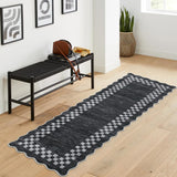 Garvee 2' × 6' Scalloped Bordered Solid Runner Rug, Washable Non-Slip Low-Pile Soft Rug for Hallway, Kitchen, Entryway & Laundry Room, Dark Gray - Dark Gray
