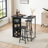 Garvee 3 Piece Bar Dining Table Set, Modern Bar Table and Stools for 2, Kitchen Counter Height Dining Table Set with Storage Shelf, Breakfast Nook Set Pub Table