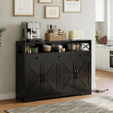 Garvee Farmhouse Sideboard Buffet Cabinet with Charging Station – 51'' Large Black Kitchen Storage, Coffee Bar, Drawers & Shelves – Modern Dining Room Hutch – Living Room Furniture, Black 1