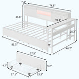Garvee Twin Size Corner Bed Frame with 2 Storage Drawers, Charging Station and RGB LED Lights, Metal Platform Bed Frame with Desk and Bookcase Headboard for Kids Teens Guests - White